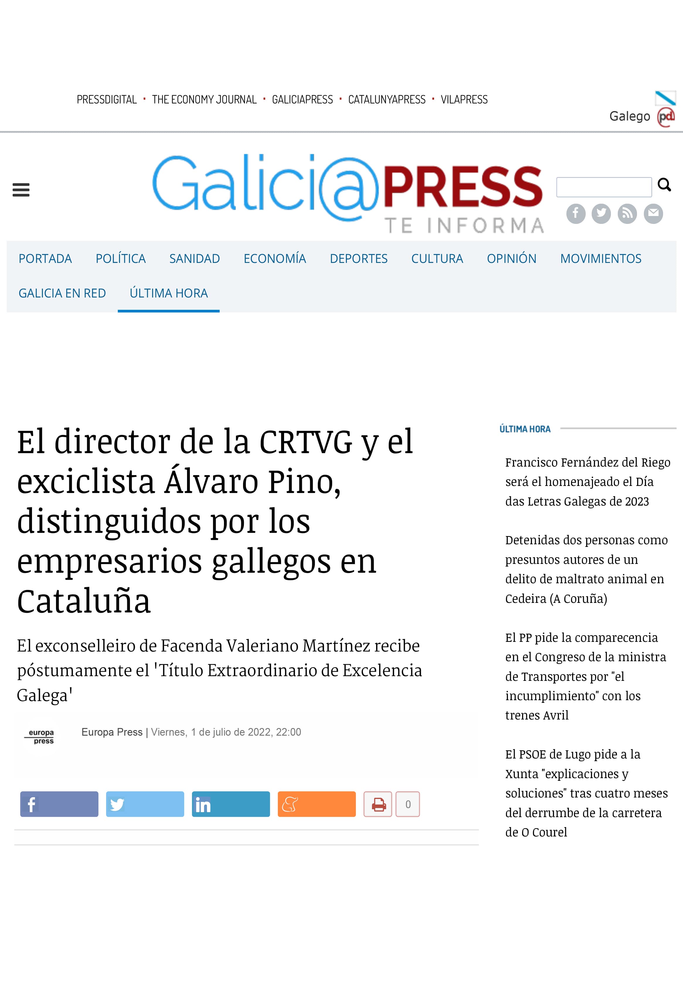 El director de la CRTVG y el exciclista lvaro Pino distinguidos por los empresarios gallegos en Catalua-1